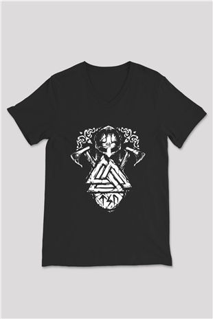 Vikings Siyah Unisex V Yaka Tişört T-Shirt