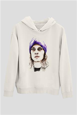 Ville Valo Baskılı Beyaz Unisex Kapüşonlu Sweatshirt
