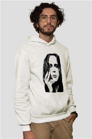 Ville Valo Baskılı Beyaz Unisex Kapüşonlu Sweatshirt