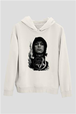 Ville Valo Baskılı Beyaz Unisex Kapüşonlu Sweatshirt