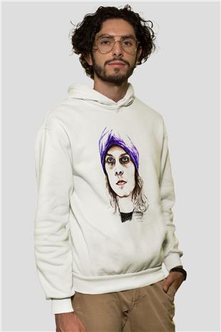 Ville Valo Baskılı Beyaz Unisex Kapüşonlu Sweatshirt