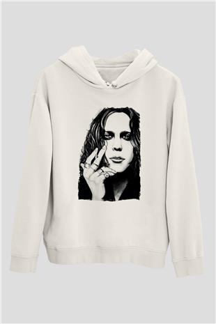 Ville Valo Baskılı Beyaz Unisex Kapüşonlu Sweatshirt