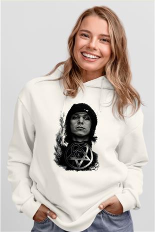 Ville Valo Baskılı Beyaz Unisex Kapüşonlu Sweatshirt