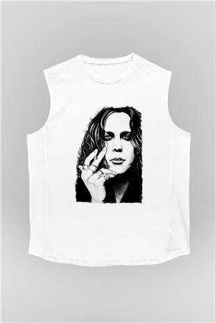 Ville Valo Baskılı Beyaz Unisex Kolsuz Tişört - Tshirt