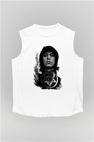 Ville Valo Baskılı Beyaz Unisex Kolsuz Tişört - Tshirt