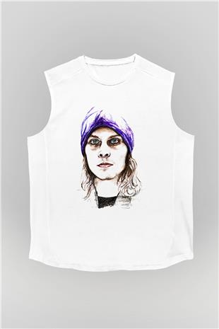 Ville Valo Baskılı Beyaz Unisex Kolsuz Tişört - Tshirt