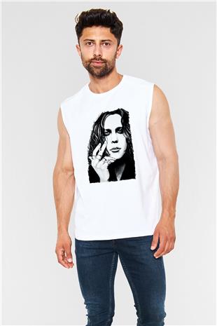 Ville Valo Baskılı Beyaz Unisex Kolsuz Tişört - Tshirt