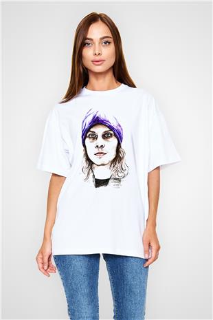 Ville Valo Baskılı Beyaz Unisex Oversize Tişört - Tshirt
