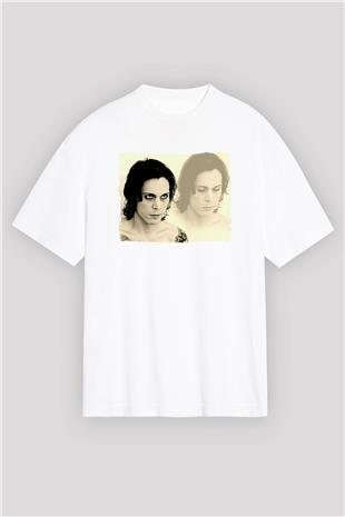 Ville Valo Baskılı Beyaz Unisex Oversize Tişört - Tshirt