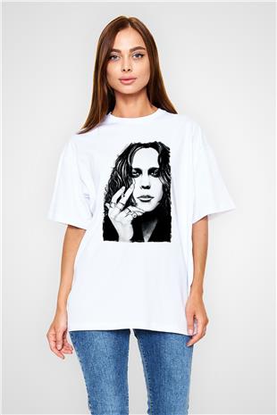 Ville Valo Baskılı Beyaz Unisex Oversize Tişört - Tshirt
