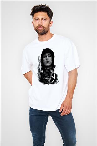 Ville Valo Baskılı Beyaz Unisex Oversize Tişört - Tshirt