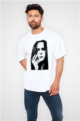 Ville Valo Baskılı Beyaz Unisex Oversize Tişört - Tshirt