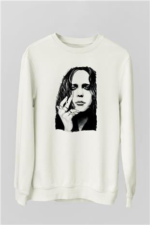 Ville Valo Baskılı Beyaz Unisex Sweatshirt