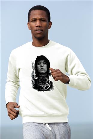 Ville Valo Baskılı Beyaz Unisex Sweatshirt