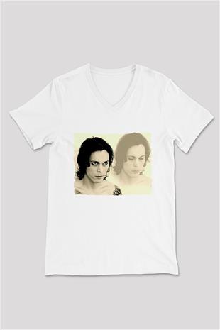 Ville Valo Baskılı Beyaz Unisex V Yaka Tişört - Tshirt