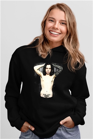 Ville Valo Baskılı Unisex Siyah Kapüşonlu Sweatshirt