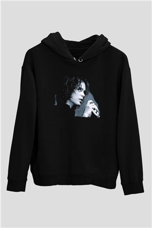 Ville Valo Baskılı Unisex Siyah Kapüşonlu Sweatshirt