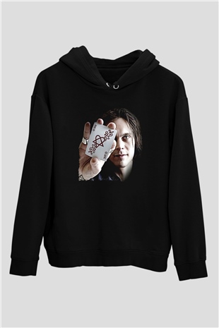 Ville Valo Baskılı Unisex Siyah Kapüşonlu Sweatshirt