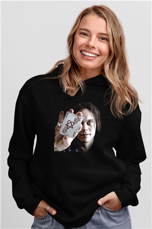 Ville Valo Baskılı Unisex Siyah Kapüşonlu Sweatshirt