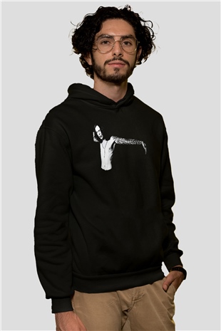 Ville Valo Baskılı Unisex Siyah Kapüşonlu Sweatshirt
