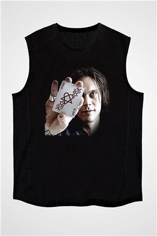 Ville Valo Baskılı Unisex Siyah Kolsuz Tişört - Tshirt