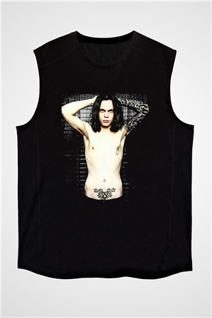 Ville Valo Baskılı Unisex Siyah Kolsuz Tişört - Tshirt