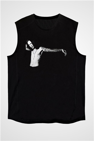 Ville Valo Baskılı Unisex Siyah Kolsuz Tişört - Tshirt