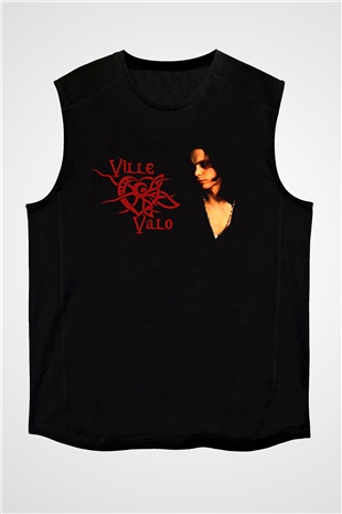 Ville Valo Baskılı Unisex Siyah Kolsuz Tişört - Tshirt