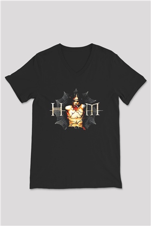 Ville Valo Baskılı Unisex Siyah V Yaka Tişört - Tshirt