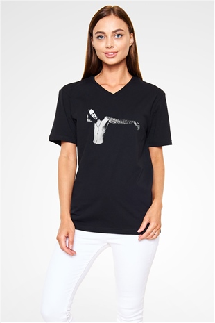 Ville Valo Baskılı Unisex Siyah V Yaka Tişört - Tshirt