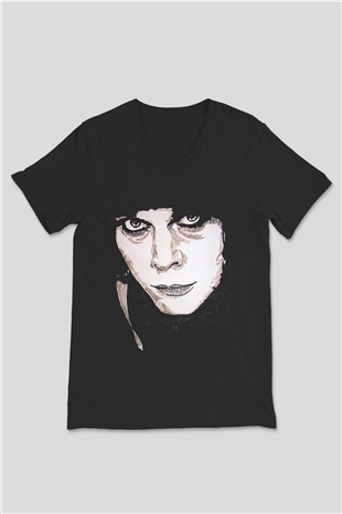 Ville Valo Baskılı Unisex Siyah V Yaka Tişört - Tshirt
