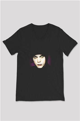Ville Valo Baskılı Unisex Siyah V Yaka Tişört - Tshirt