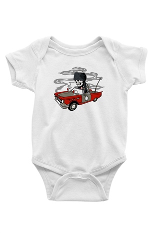 Vintage İskelet Sürücü Baskılı Unisex Beyaz Bebek Body - Zıbın
