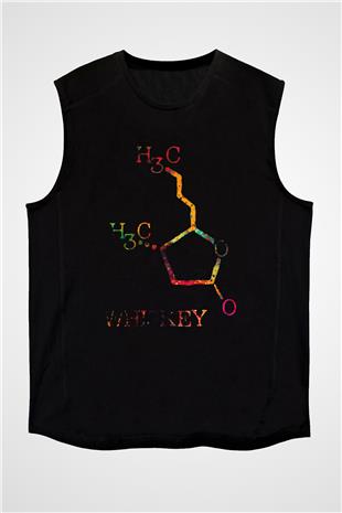 Viski Molekülü Baskılı Unisex Kolsuz Siyah Tişört - Tshirt