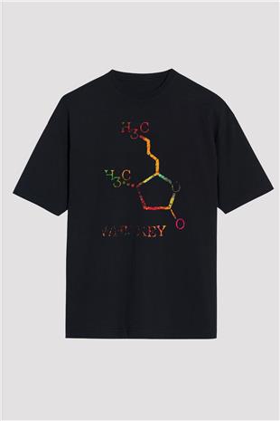 Viski Molekülü Baskılı Unisex Oversize Tişört - Tshirt