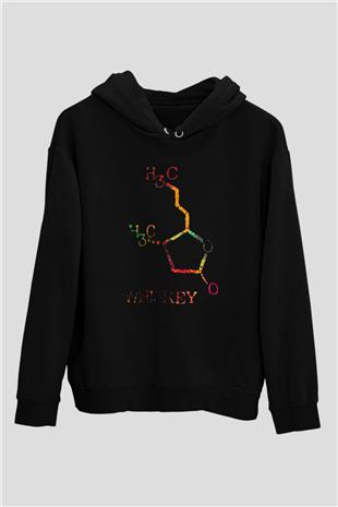 Viski Molekülü Baskılı Unisex Siyah Kapüşonlu Sweatshirt
