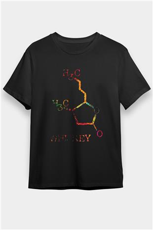 Viski Molekülü Baskılı Unisex Siyah Tişört - Tshirt
