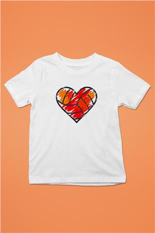 Voleybol Baskılı Unisex Beyaz Çocuk Tişört - Tshirt