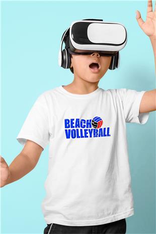 Voleybol Baskılı Unisex Beyaz Çocuk Tişört - Tshirt