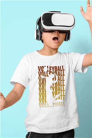 Voleybol Baskılı Unisex Beyaz Çocuk Tişört - Tshirt