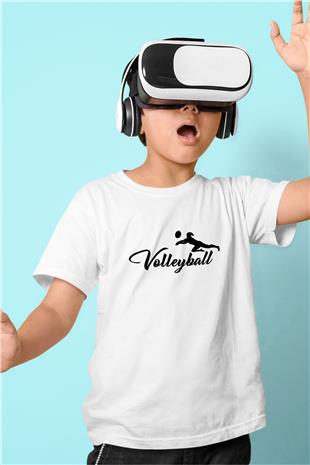Voleybol Baskılı Unisex Beyaz Çocuk Tişört - Tshirt