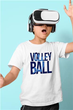 Voleybol Baskılı Unisex Beyaz Çocuk Tişört - Tshirt