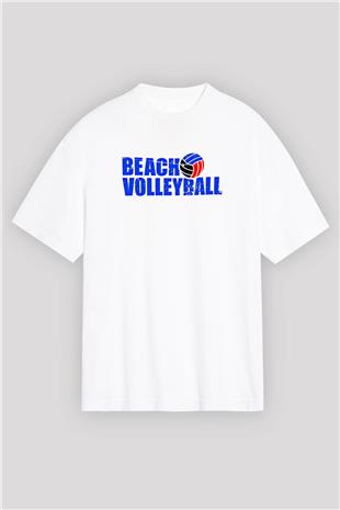 Voleybol Baskılı Unisex Beyaz Oversize Tişört - Tshirt