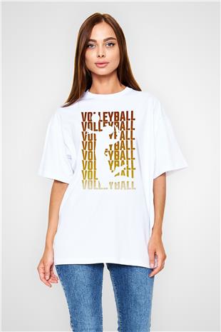 Voleybol Baskılı Unisex Beyaz Oversize Tişört - Tshirt