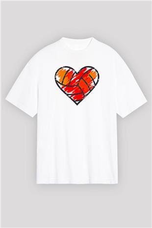 Voleybol Baskılı Unisex Beyaz Oversize Tişört - Tshirt