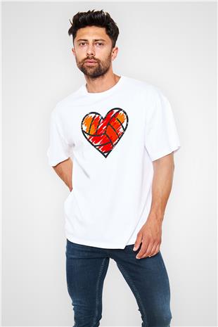 Voleybol Baskılı Unisex Beyaz Oversize Tişört - Tshirt
