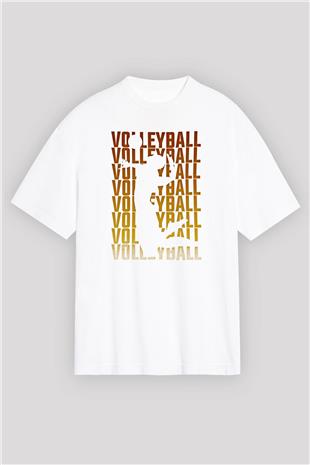 Voleybol Baskılı Unisex Beyaz Oversize Tişört - Tshirt