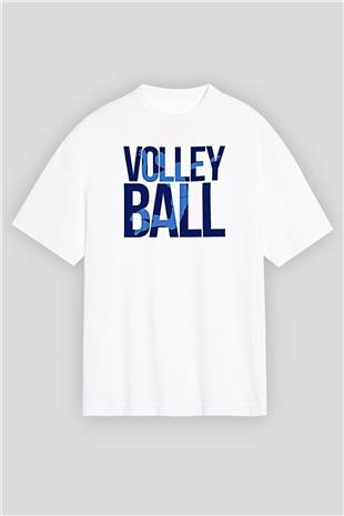 Voleybol Baskılı Unisex Beyaz Oversize Tişört - Tshirt