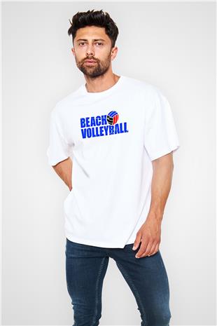 Voleybol Baskılı Unisex Beyaz Oversize Tişört - Tshirt