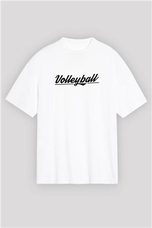 Voleybol Baskılı Unisex Beyaz Oversize Tişört - Tshirt